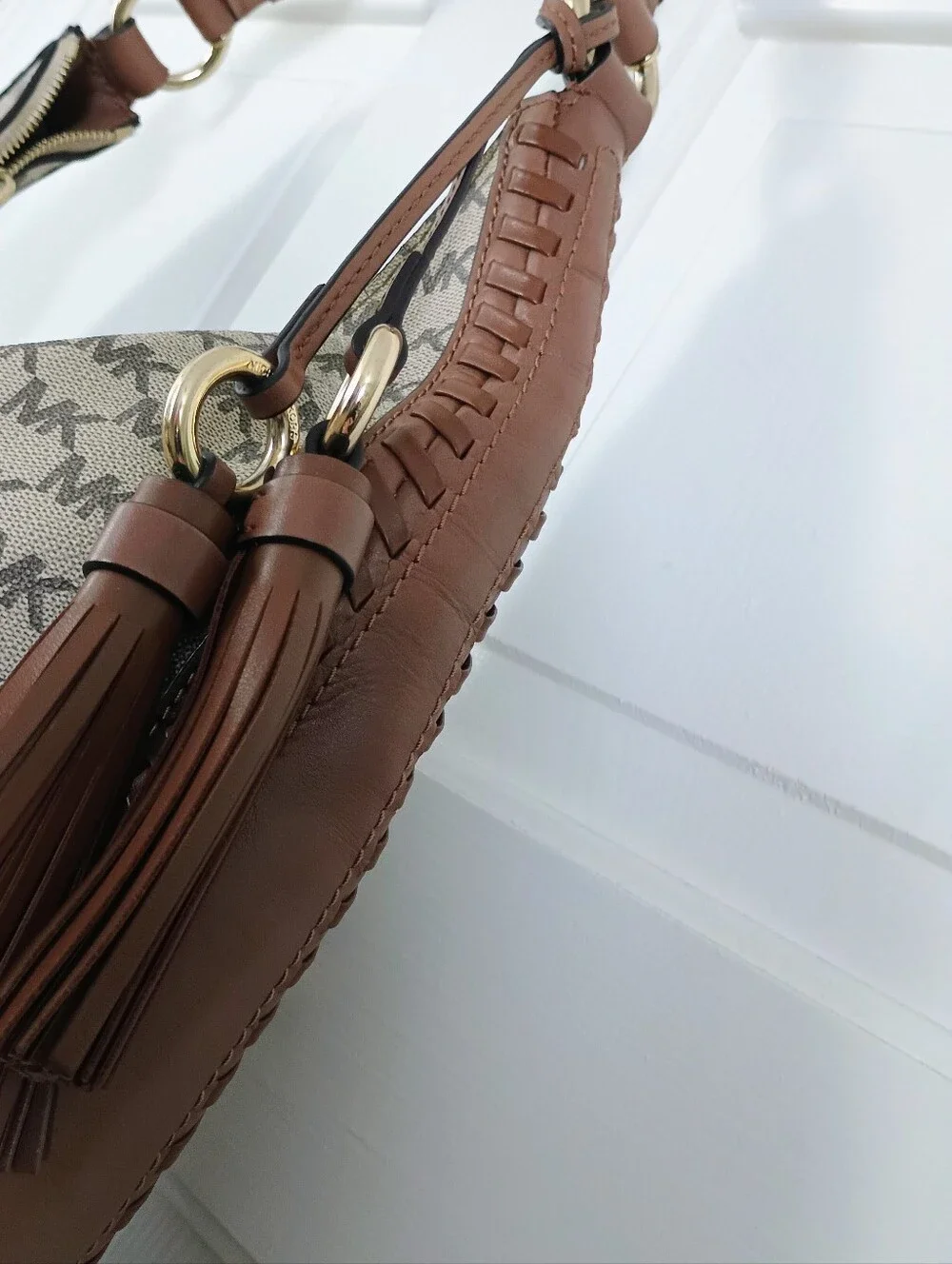 🌟 Michael Kors Lauryn Large Shoulder Hobo Bag Canvas Luggage Brown 30S7GL0L3V”